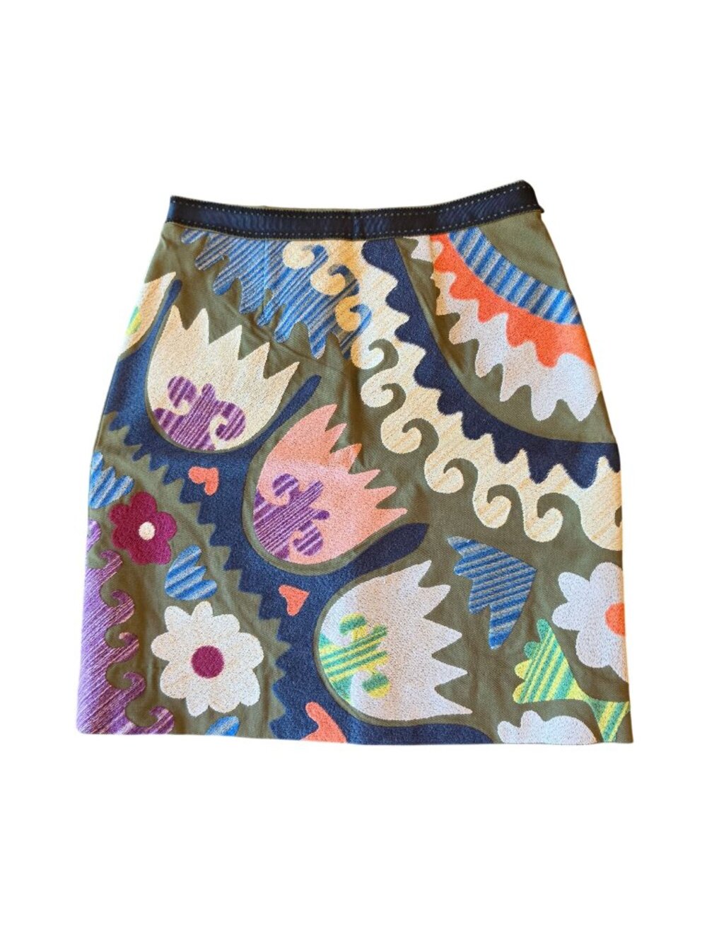 Anthropologie Vanessa Virginia Boho Floral Appliqué Cotton A-Line Mini Skirt 6
